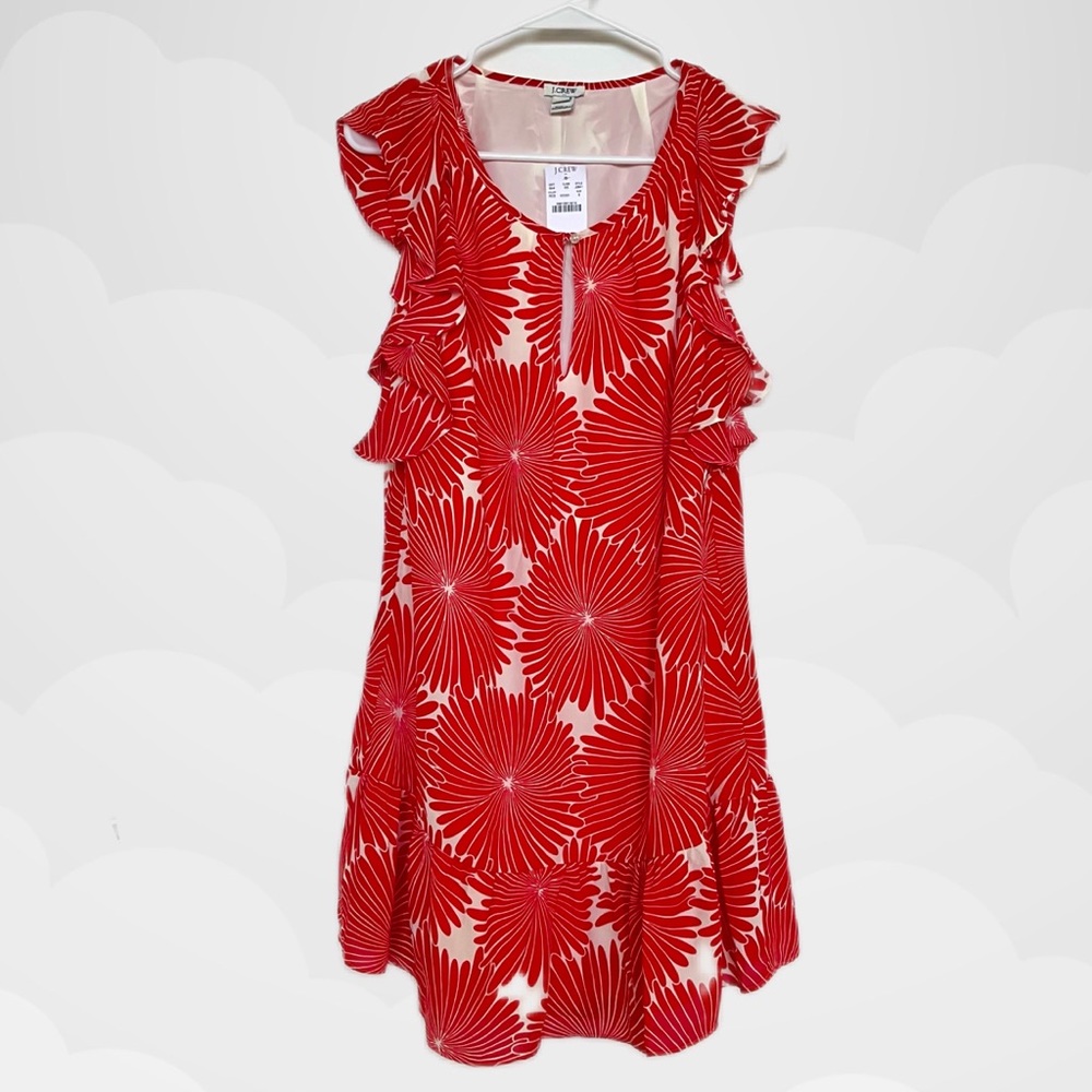 J Crew - Flutter Sleeve Mini Dress in Red Floral Sunburst